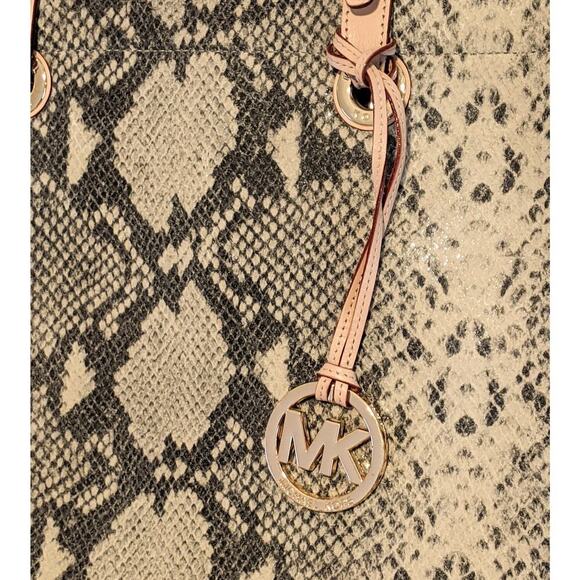 Michael Kors Python Embossed Leather Large Tote Snakeskin Neutrals GUC - Picture 5 of 12
